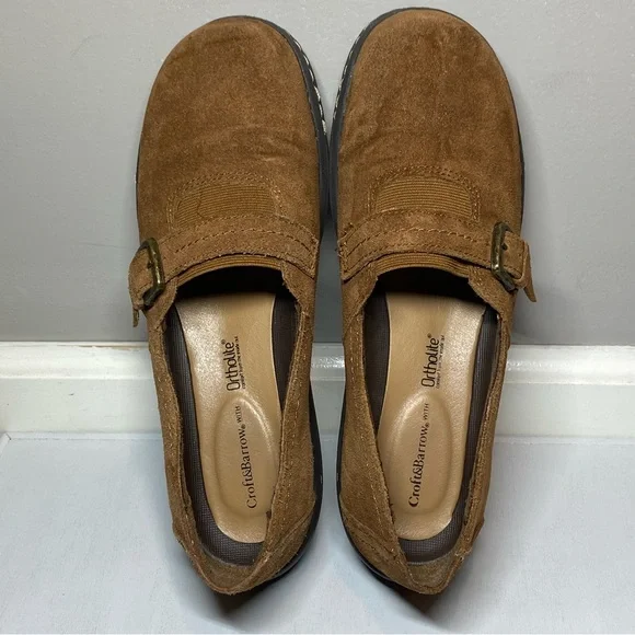 Croft & Barrow Leather Slip On Shoes Womens Size 9 Buckle Loafers Brown Suede - Picture 10 of 16